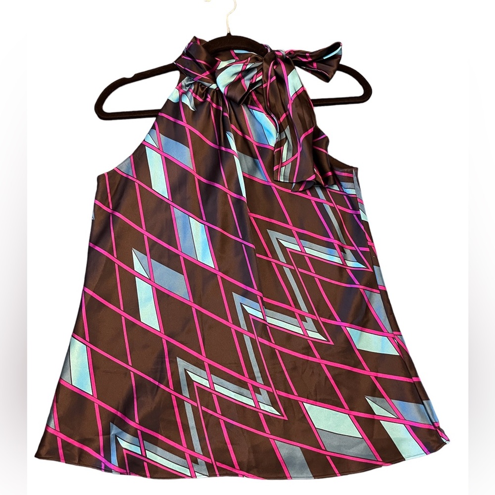 INC International Concepts Silk Sleeveless Tie Neck Blouse-Size 10